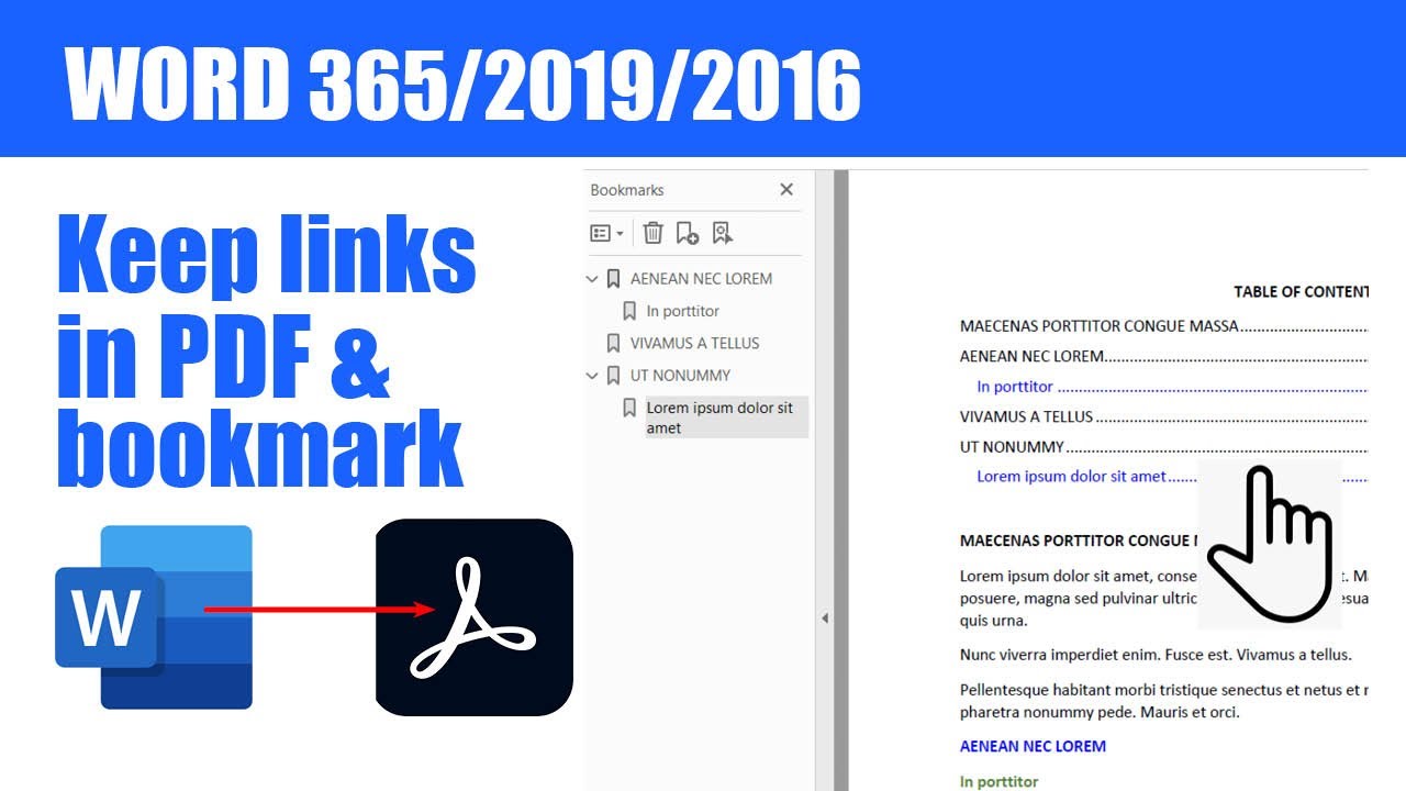 How to convert a Word document to PDF with bookmarks & retain hyperlinks - Word 365/2019/2016