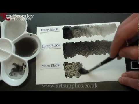 Winsor & Newton Artists' Water Colour paint. A Comparison of the blacks: Ivory, Lamp and Mars