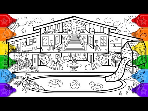 Glitter Pool House Coloring and Drawing for Kids, How to Draw a Glitter Pool House Coloring Page