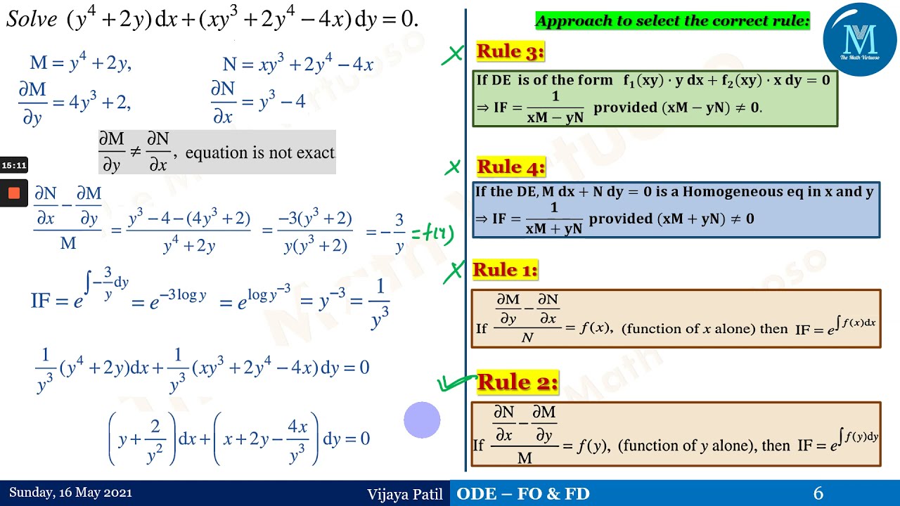 Ordinary Differential Equations | Integrating Factor (IF) | Rules and Problems | Part 1