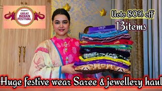 Huge Amazon Sale Saree & jewellery set haul // Beautiful Karwachauth special Saree & jewellery haul 