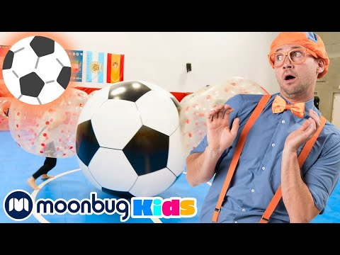 Blippi Plays Bubble Soccer - Learn Opposites | Playground for Children | Educational | Moonbug Kids