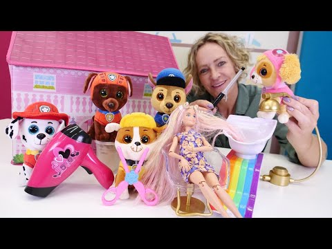 Nicoles Spielzeug Kindergarten. Die Paw Patrol lernt Interessantes über den Friseur Beruf