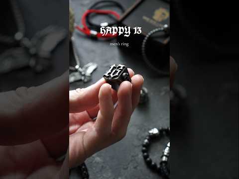 Кольцо печатка перстень мужское стальное HAPPY 13 19 из медицинской нержавеющей стали 316L с Числом 13 черное - фото 1 - id-p1497620140
