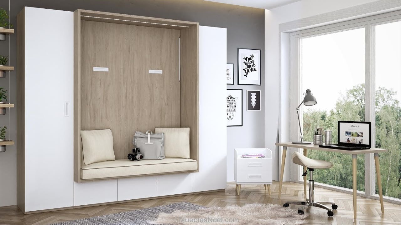 💤 Armario con cama abatible matrimonio con asiento Parla | Muebles Noel #Shorts
