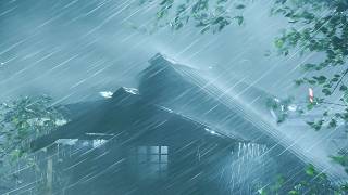 Fall Asleep Fast to INTENSE Thunderstorm ⛈️⚡ Heavy Rain on Tin Roof, Powerful Thunder & Storm Wind