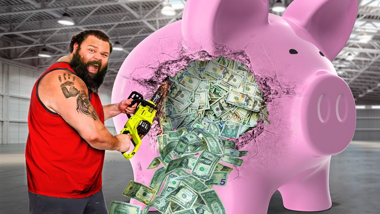Giant Piggy Bank vs World's Strongest Man!
