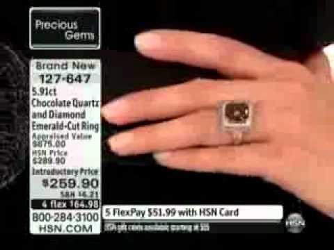 5.91ct Chocolate Quartz and Diamond Sterling Silver Emerald-Cut Ring