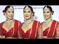 Sunny Leone STUNNED In Red Bridal Lehenga Deep Neck Blouse At Bombay Times Fashion Week 2024
