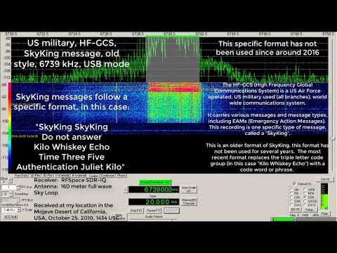 Military station, US HF-GCS, Skyking in old format, 6739 kHz, 25 October, 2010, 1434 UTC
