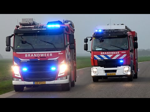 P1, Brandweer Leeuwarden [TS 02-6132 & HV 02-6171] naar scootmobieler in weiland Bartlehiem Wyns