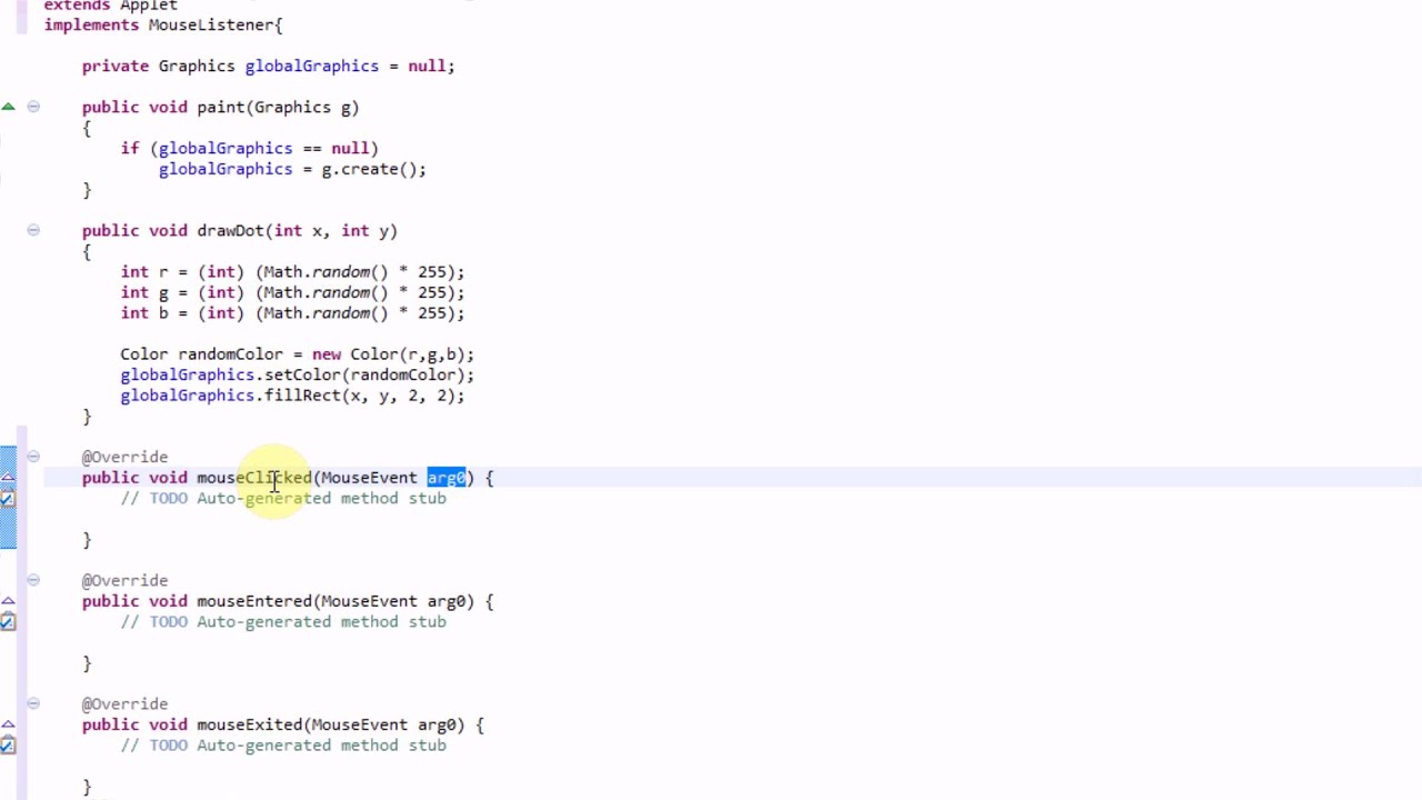 Learning Java: Part 19: Detecting Mouse Clicks in an Applet Using a MouseListener
