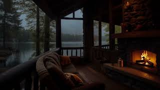 A Rainy Night in a Warm Cabin by the Lake | Sleep Instantly with Rain Sounds