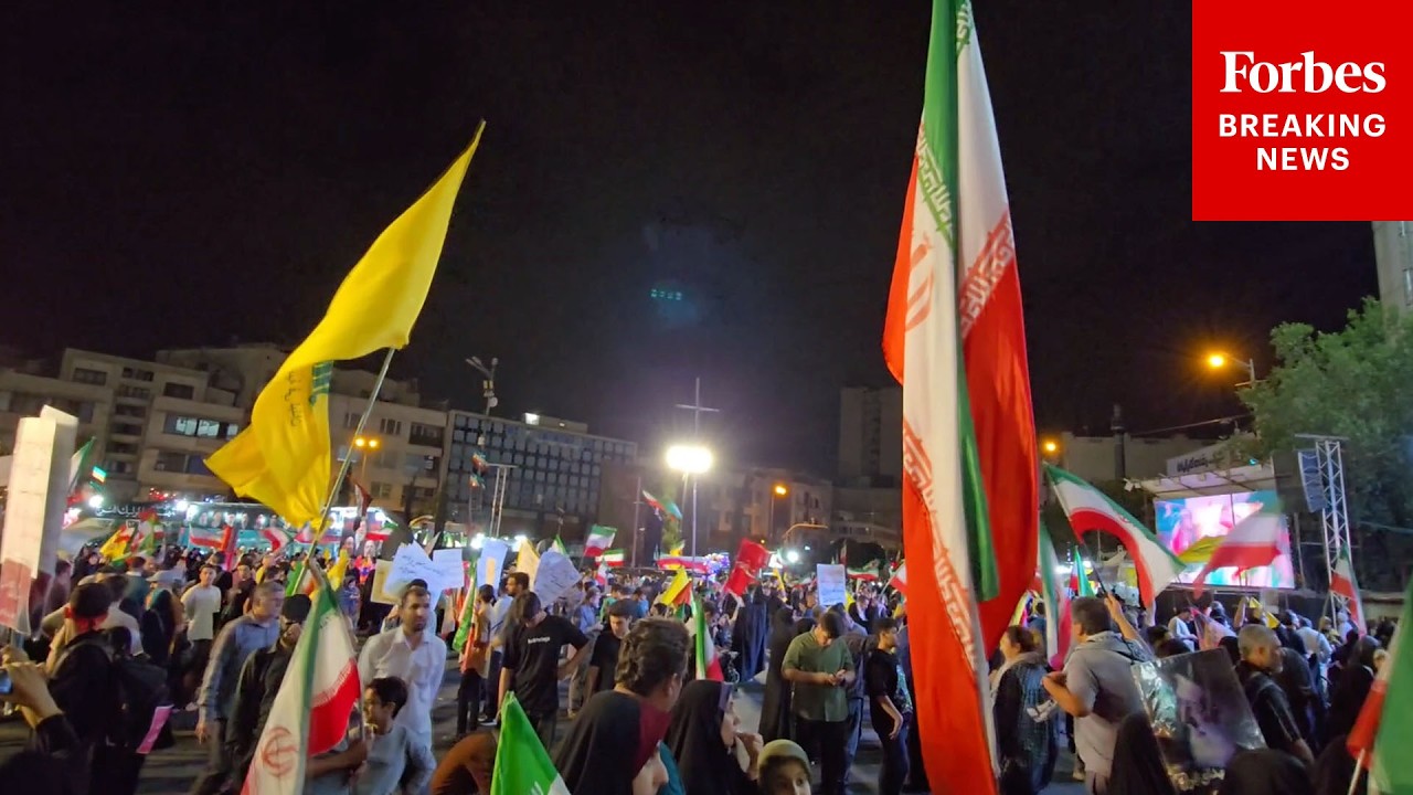 Video | JUST IN: Crowds Demonstrate In Tehran's Enghelab Square To Support Iranian Missile Strikes On Israel