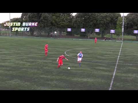 Oliver Bond player Sean McManus nutmeg on Crumlin player