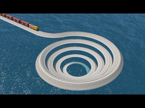 Impossible Weird Funnel Spiral Rail Tracks Vs Trains Crossing Giant Pit - BeamNG.Drive