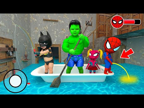 Playing as SpiderMan Family - Flooded Water in Granny House