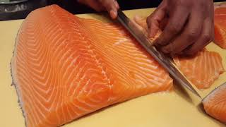 How to cut a salmon for sushi,,come tagliare salmone per sushi,,