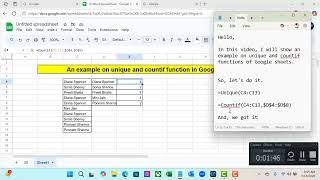 An example on Unique and Countif functions of Google Sheets