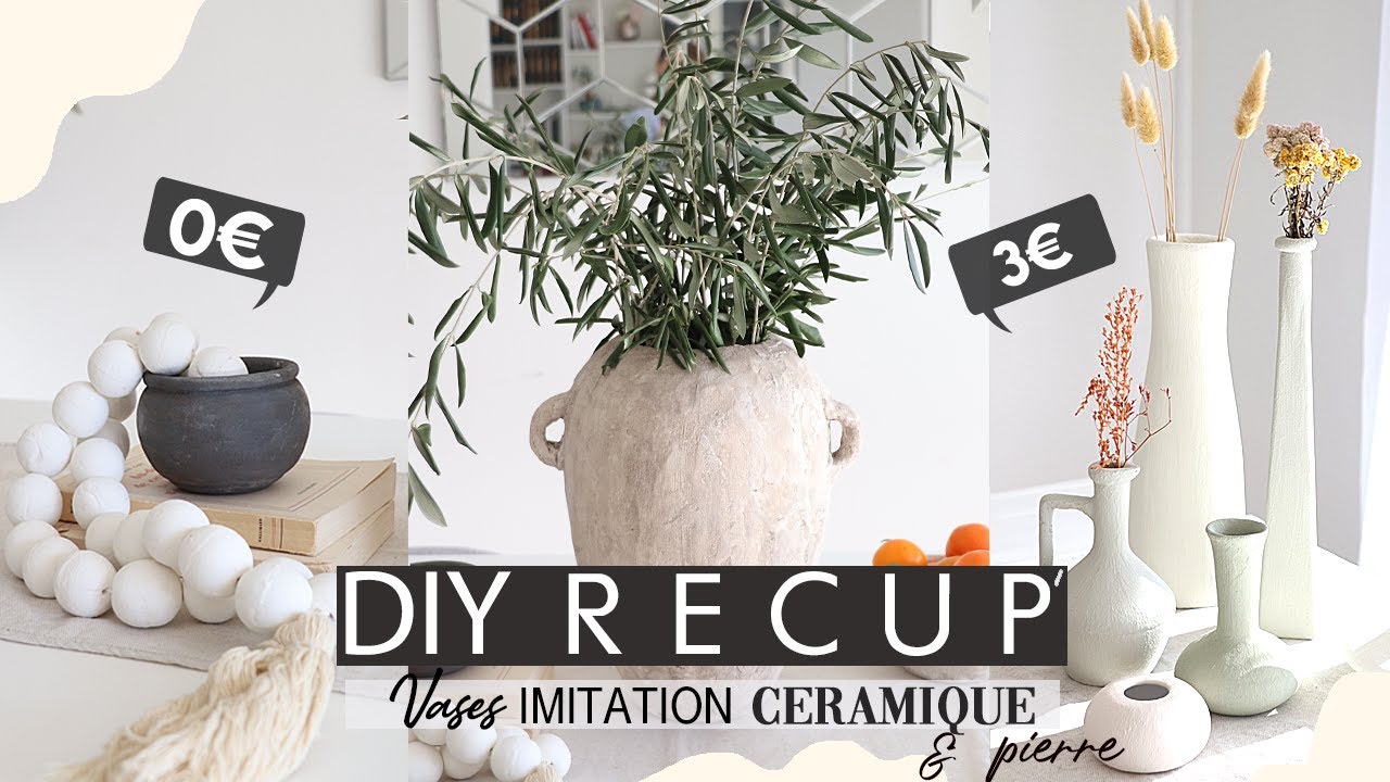 DIY DECO 100% RECUP ♻️  : VASES IMITATION CÉRAMIQUE / PIERRE - TENDANCE & PAS CHER (THRIFT FLIP)