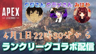 女性実況【ApexLegends】グダさんとウラメさんと協力しながらランクリーグコラボ配信【エーペックスレジェンズ】PS4版