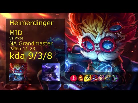 Heimerdinger Mid vs Ryze - NA Grandmaster 9/3/8 Patch 11.23 Gameplay