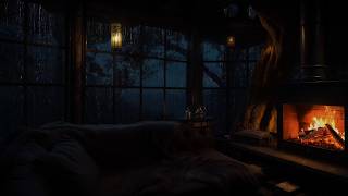 Gentle Rain and Fireplace Crackle | Warm Cabin Ambience for a Peaceful Night