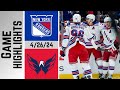 New York Rangers vs Washington Capitals | Game 3 Highlights | 4/26/24