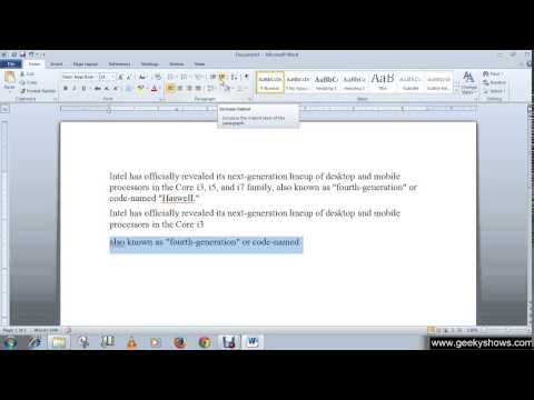 Microsoft Office Word 2010 Indent and Modify Default Indent Setting
