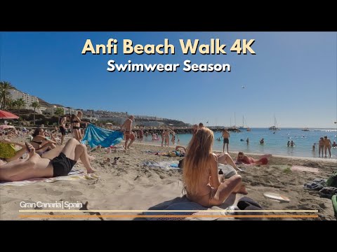 Sunny Day at Anfi Beach | Beach Walk Anfi, Gran Canaria Spain 4K