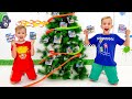 Vlad and Niki pretend play and decorate the Christmas tree