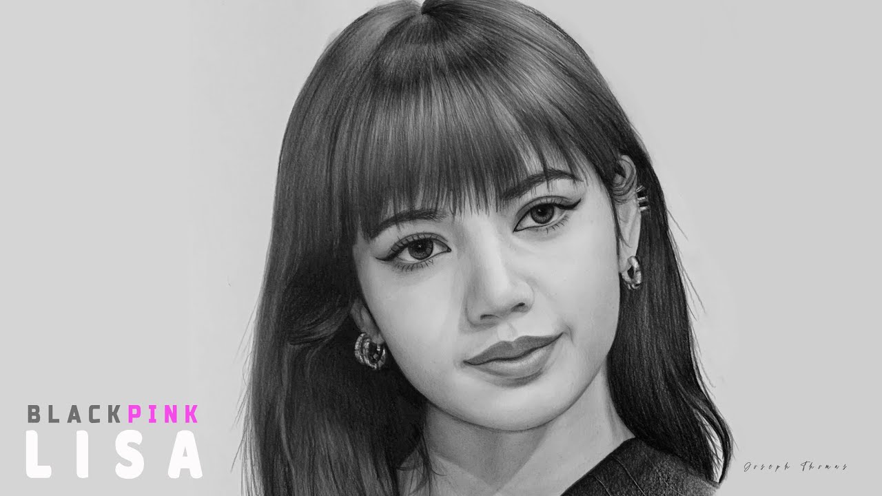 portrait pencil drawing black pink lisa by sketch and shade