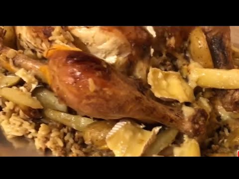 Christmas Chicken recipe, Baked with orange, Brie cheese, Stuffed with rice, meat, with potatoes.