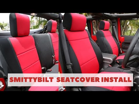 SmittyBilt Red & Black Seat Covers Jeep Wrangler JLU Install| JustCyn