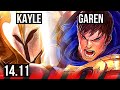 KAYLE vs GAREN (TOP) | Rank 6 Kayle, 9/1/4, Godlike | NA Challenger | 14.11