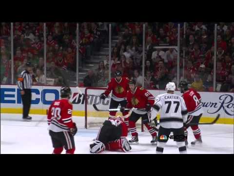 Corey Crawford nice play on bad bounce June 2 2013 LA Kings vs Chicago Blackhawks NHL Hockey