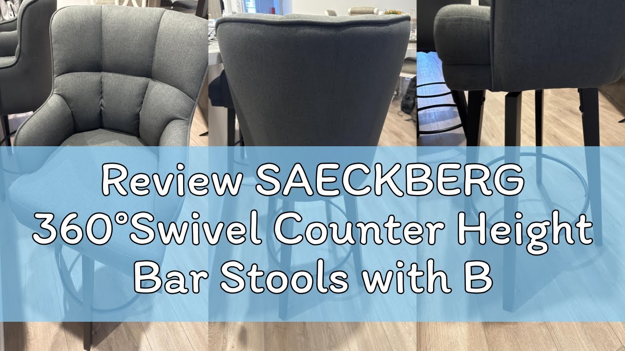Review SAECKBERG 360°Swivel Counter Height Bar Stools with Back, 26 inch Solid Wood Legs, Bar Stool