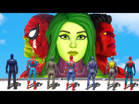 Team Spider Man VS She-Hulk & Hulk Army & Grey Hulk & Red Hulk & Iron Spider Suit | Epic Battle