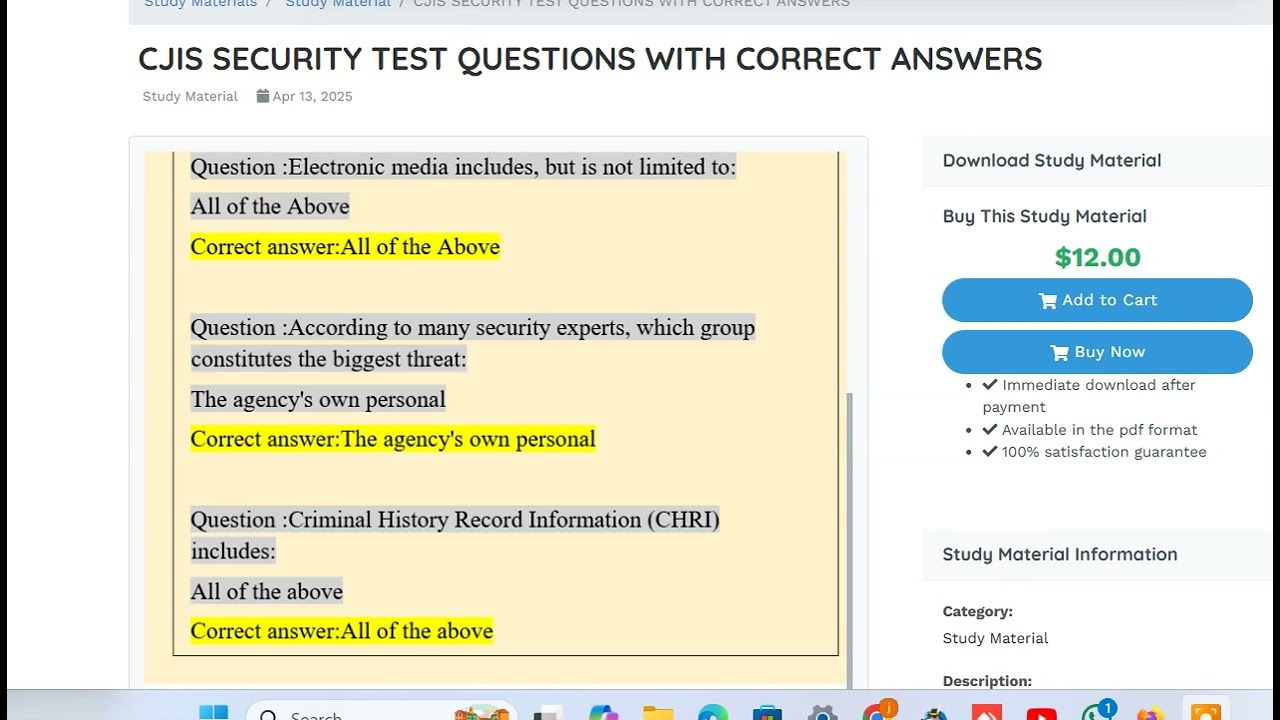 CJIS SECURITY TEST QUESTIONS WITH CORRECT ANSWERS