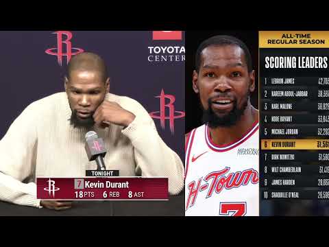 Kevin Durant after passes Dirk Nowitzki as he moves up another spot in the NBA all-time scoring list