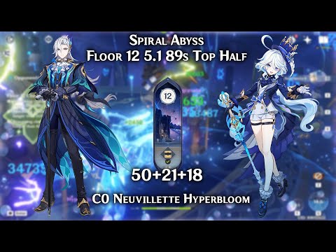 C0 Neuvillette Hyperbloom 89s Top Half Continuous Speedrun | 5.1 Abyss | Floor 12 Genshin Impact