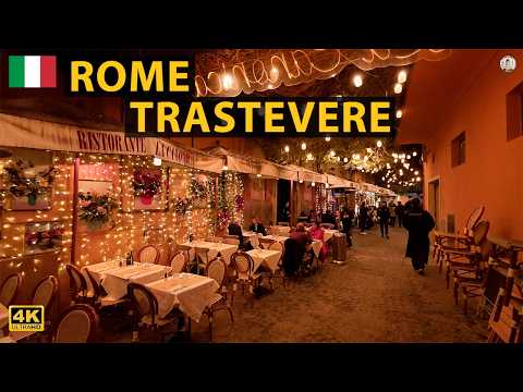 Trastevere at Night | Rome Walking Tour | November 2025 | 4K