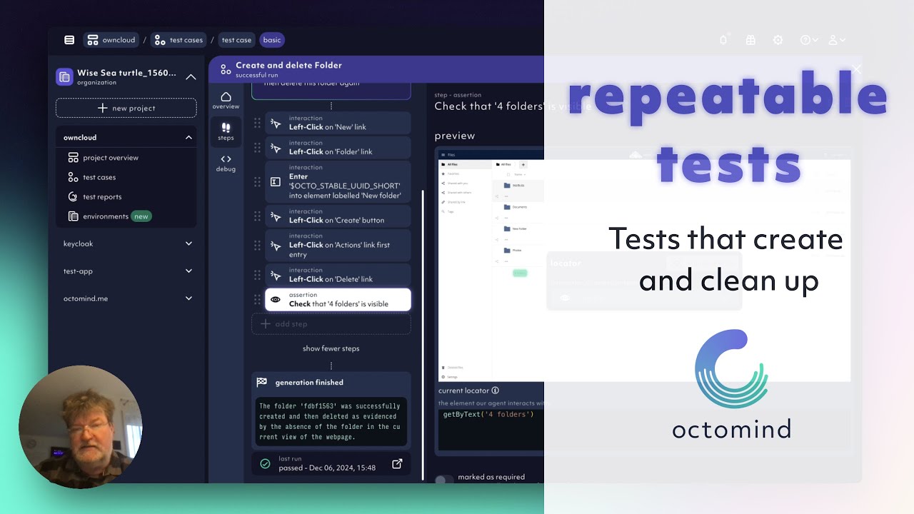 Create repeatable tests with Octomind - test that clean up after themselves
