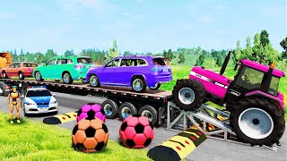 Flatbed Truck McQueen | Transportation with Truck - Pothole vs Car #129 | BeamNG.Drive Gameplay