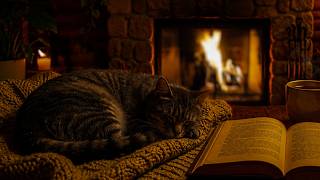 🐱 Drift Into Sleep: A Purely Peaceful Evening As A Fluffy Cat Sleeps Soundly Beside Crackling Fire 🌙
