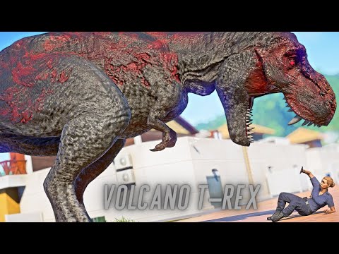 VOLCANO TREX vs Godzilla, Giant Spinosaurus, Giganotosaurus Fight - Jurassic World Dinosaurs Mod