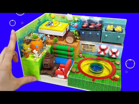 DIY Miniature Spongebob Krusty Krab Swimming pool Board House ♥ How to make Spongebob television