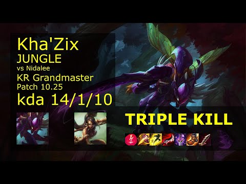 Kha'Zix Jungle vs Nidalee - KR Grandmaster 14/1/10 Patch 10.25 Gameplay // [롤] 카직스 vs 니달리 정글