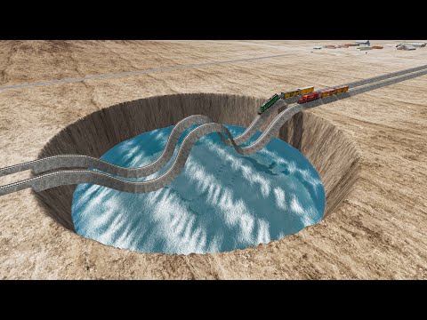 Impossible Weird Wave Rail Tracks Vs Trains Crossing Giant Pit - BeamNG.Drive
