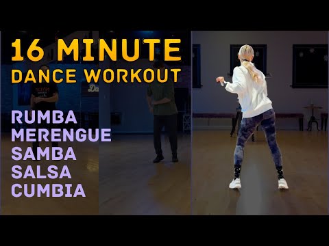 16 Minute Follow Along Dance Workout Back View - Merengue, Cumbia, Salsa, Samba, American Rumba